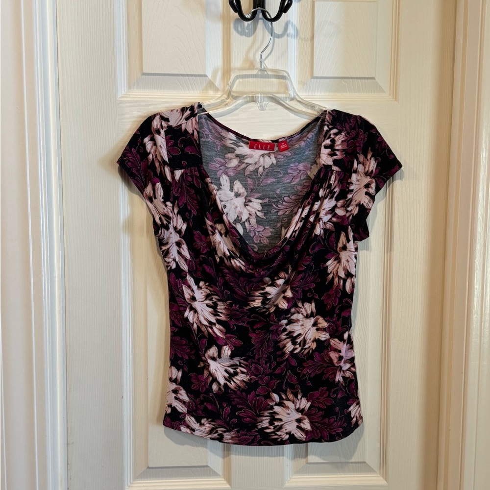 Elle Black, Purple, and Pink Floral Top
